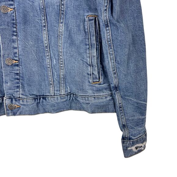Old Navy Denim Trucker Jacket Coors Banquet Rodeo Patch Distressed L - Picture 5 of 7